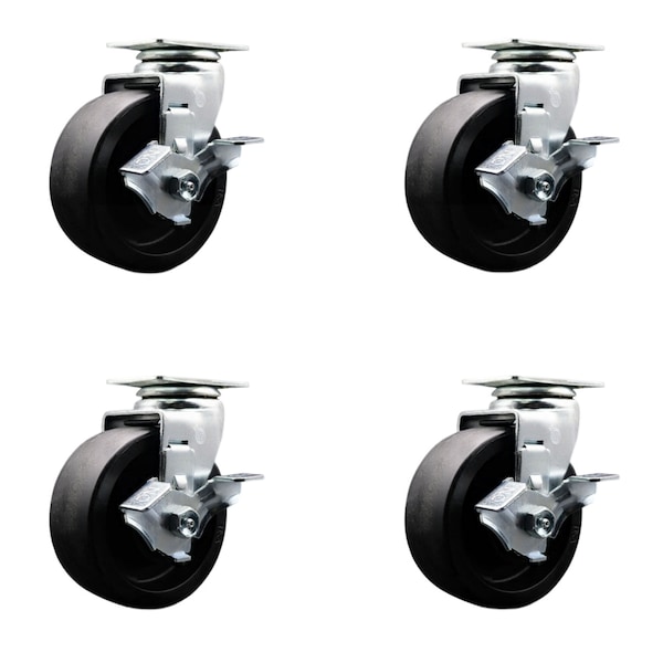 5 Inch Glass Filled Nylon Swivel Caster Set with Ball Bearings and Brakes SCC